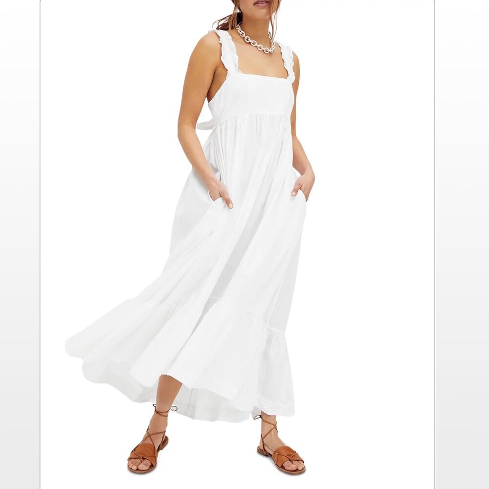 NWT Free People Women's Isabella Maxi Dress Tie-Back Ruffle Sleeve Size Medium